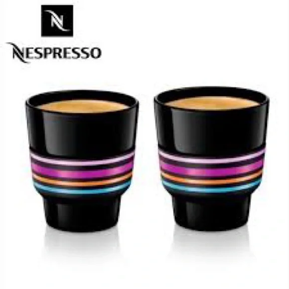 Nespresso Black Cups with Vibrant Stripes set of 2 new in 2017 holiday gift - Picture 1 of 4